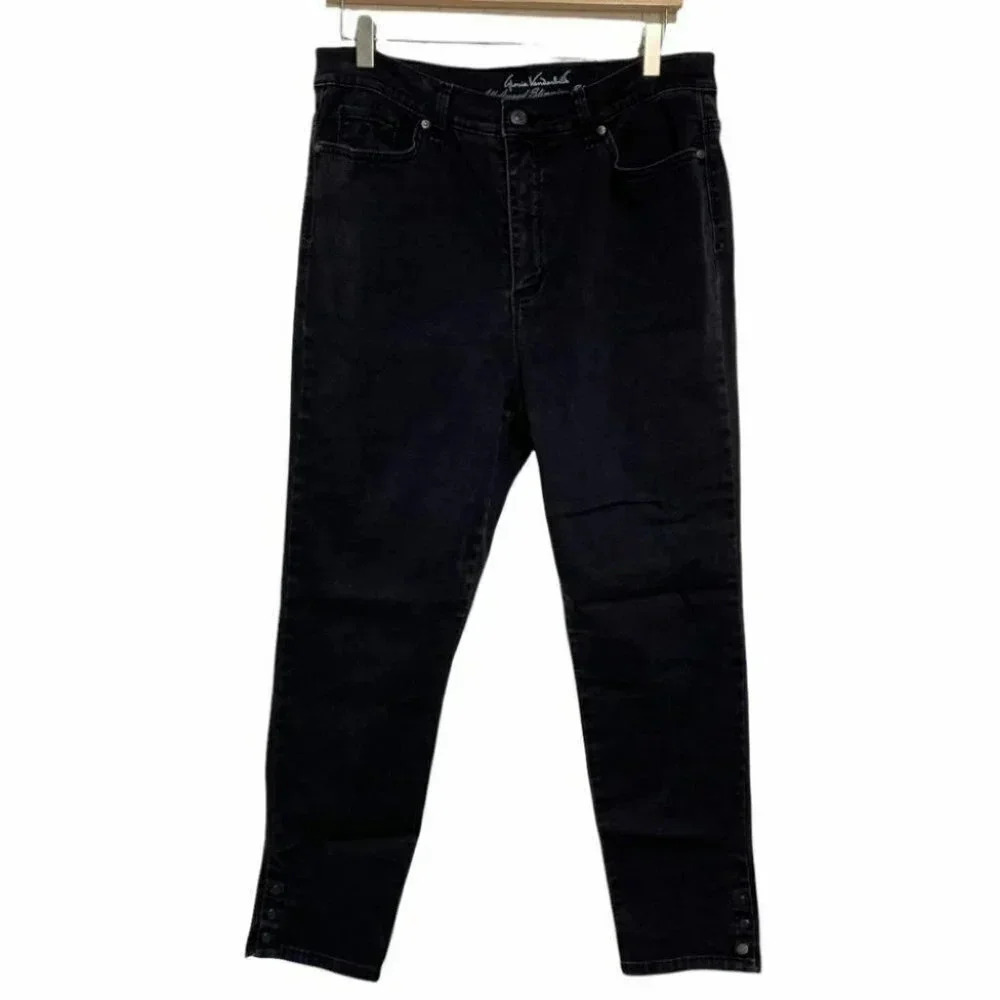Gloria Vanderbilt Amanda Jeans 16 Black High Rise Tapered Snap Ankle‎ Hem